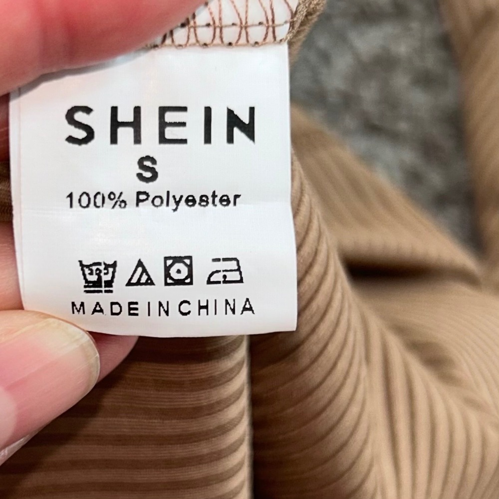 Shein Ribbed Knit‎ Long Sleeve Top Scoop Neck Tan Crop Top - Picture 4 of 6